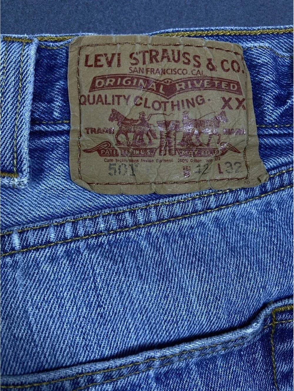 Vtg Levis 501 Jeans Mens 40x31  Blue Light Wash Natural Fade Distressed Egypt